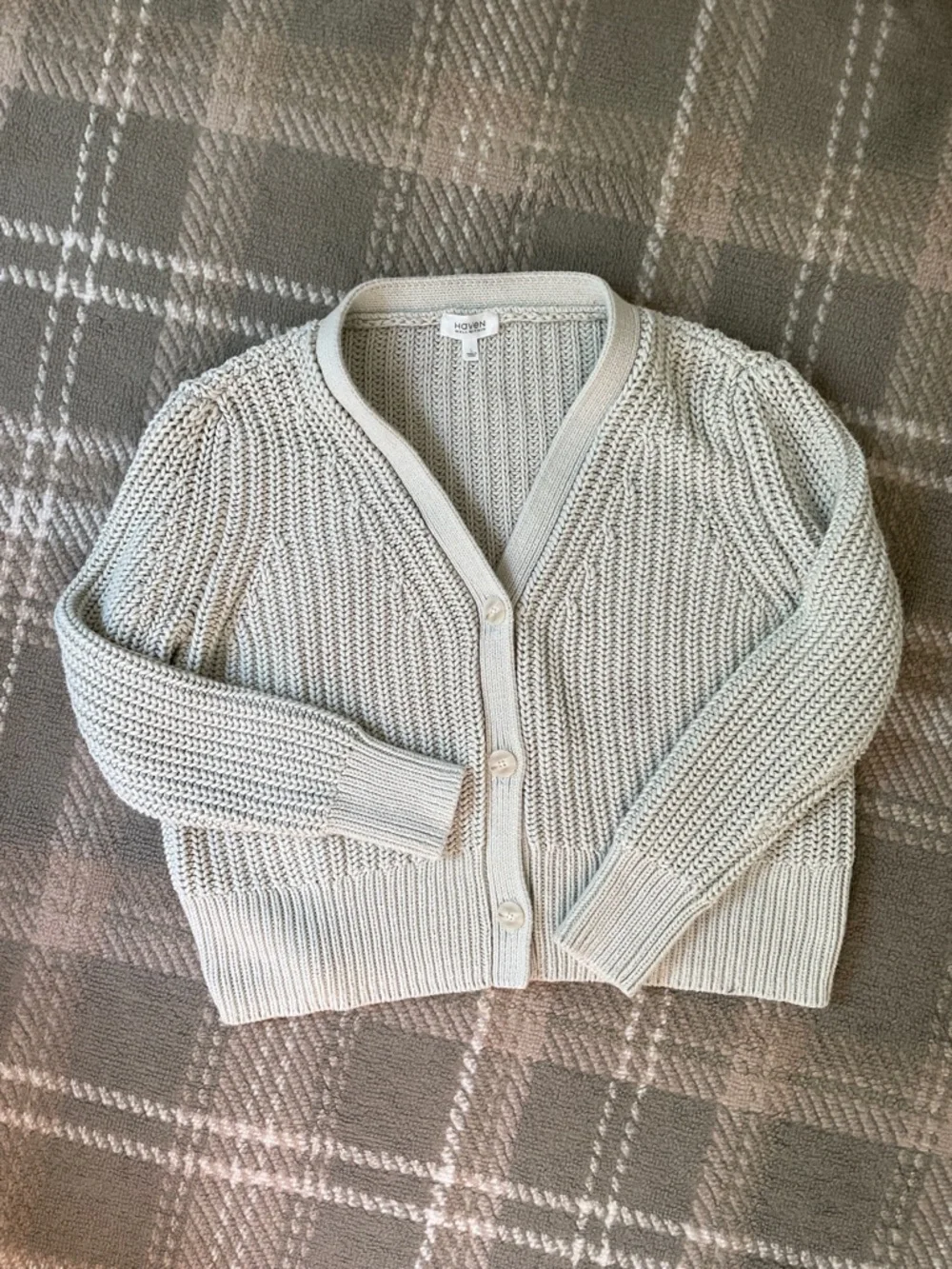 Haven Well Within mint green shaker stitch knit cardigan L - Picture 1 of 5